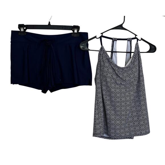 Kona Sol | Blue Geometric Tankini & Boyshorts Swimsuit S/M - Picture 1 of 11